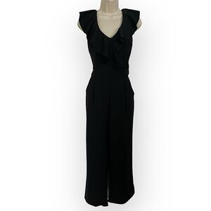 Tahari Arthur S Levine women’s v-neck ruffle sleeveless wide leg jumpsuit size 6